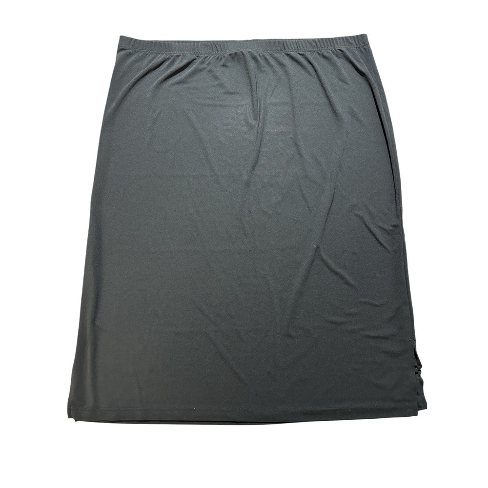 Avenue Women's 26/28 Black Pull On Stretchy Midi Skirt Side Slits | SKU 0994